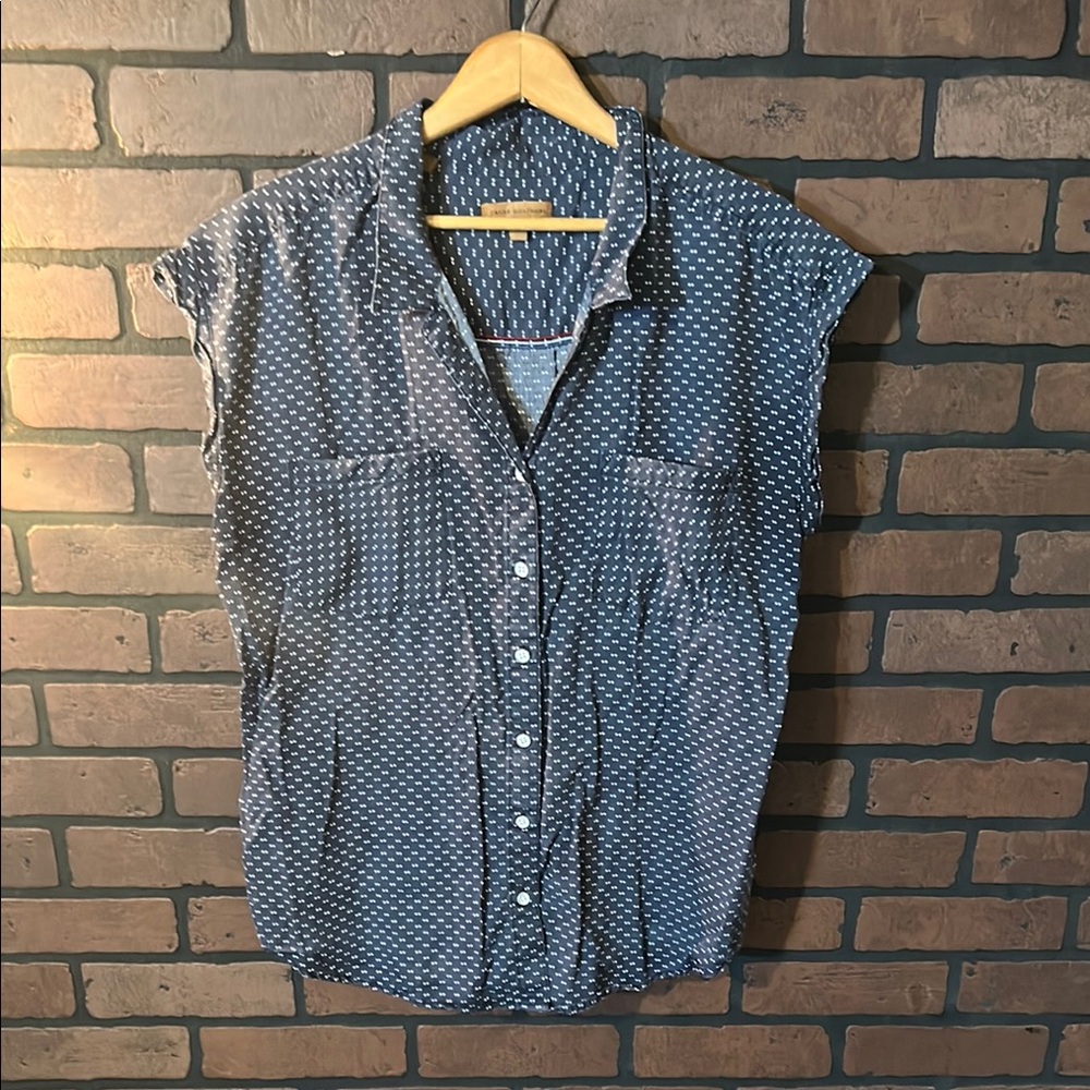 Navy Blue Sleeveless Polka Dot Women's Top